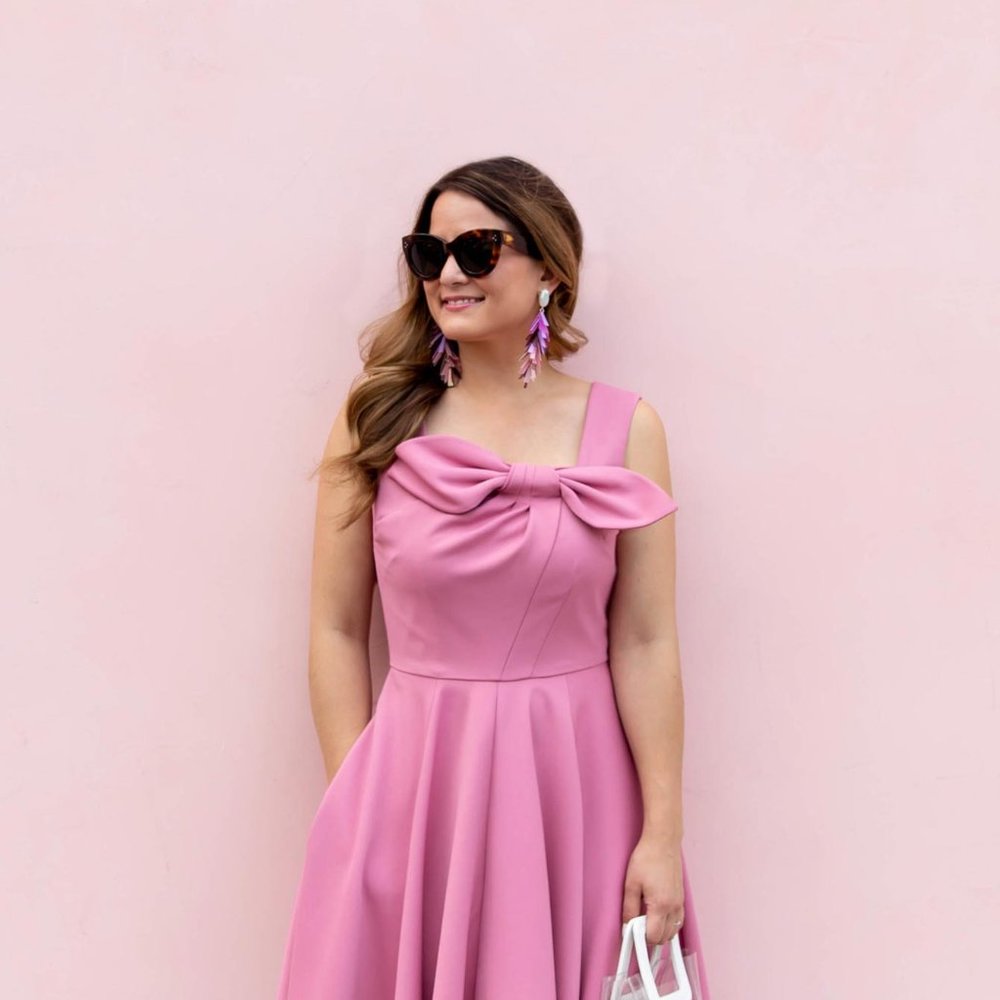 Gal Meets Glam Zoe Bow Fit and Flare Dress - Navy blue